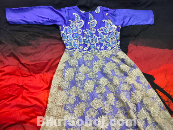 Gorgeous blue silk gown with golden dupatta
